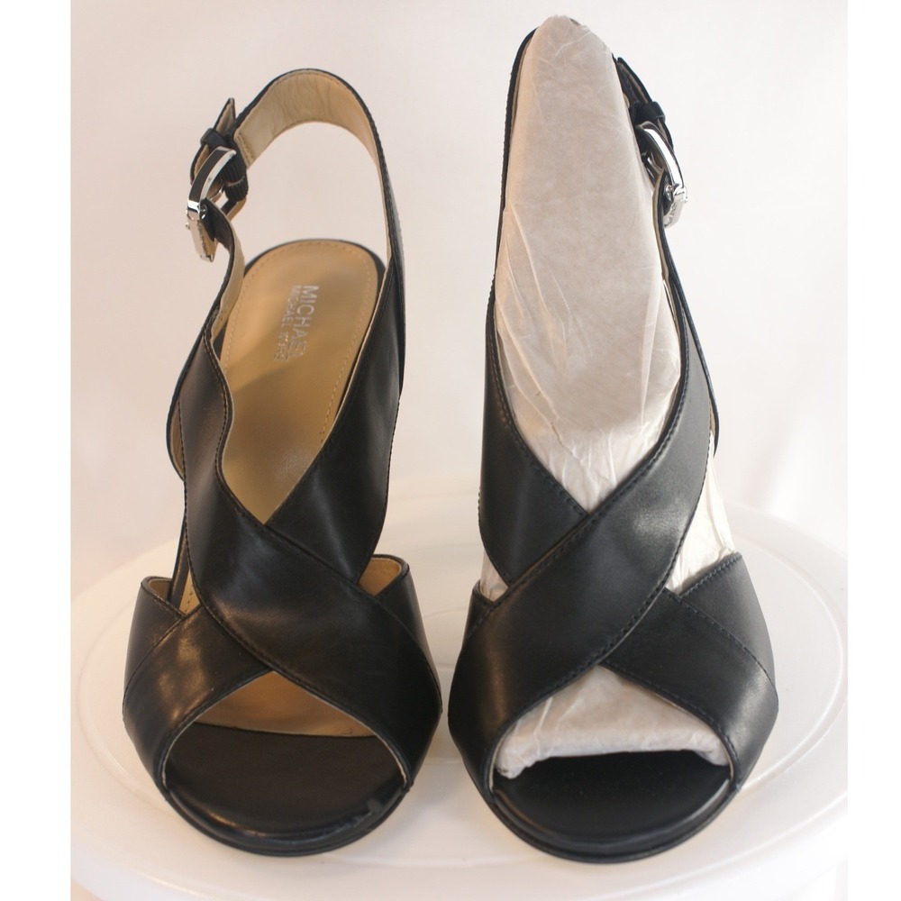 Michael Michael Kors Becky Black Leather Slingback Heel Sandals 40S8BEHS2L 7M - Picture 12 of 12